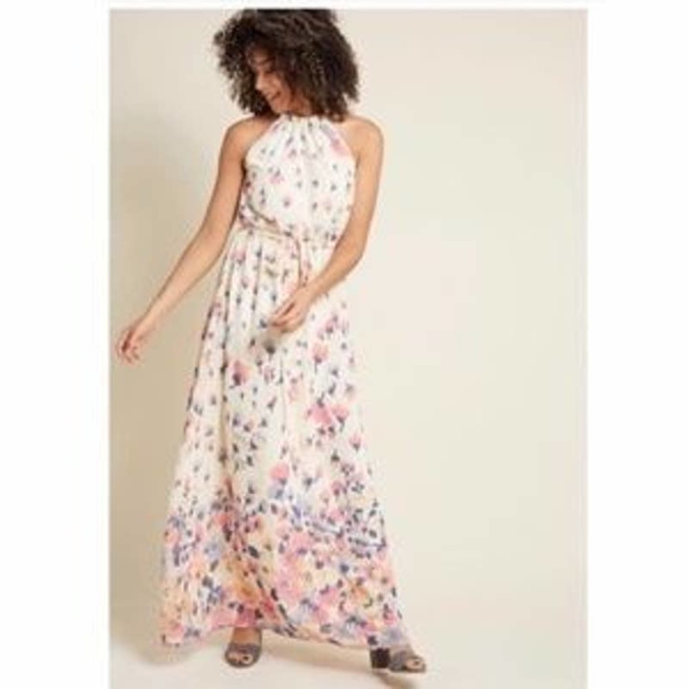 Modcloth Illuminated Elegance Chiffon Cream Floral Maxi Dress W/Belt sz 1X NWOT - Picture 11 of 11